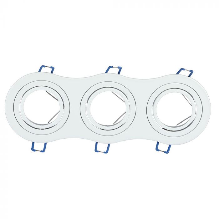 GU10 recessed frame/fixture for 3 bulbs, round shape, adjustable light direction, 255X91mm, recessed 235x75mm, white, V-TAC