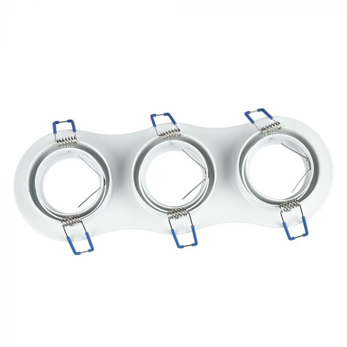 GU10 infälld ram/armatur för 3 glödlampor, rund form, justerbar ljusriktning, 255X91mm, infälld 235x75mm, vit, V-TAC