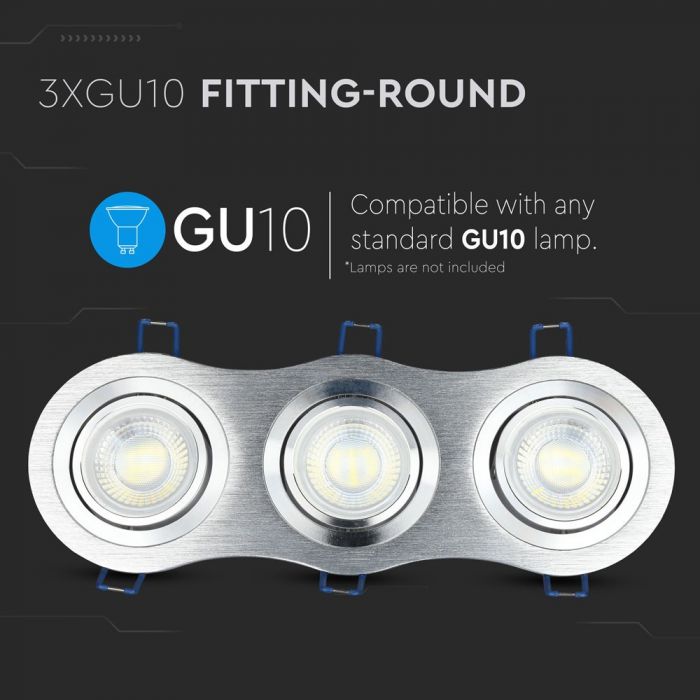 GU10 built-in frame/fixture for 3 bulbs, round shape, aluminum, V-TAC