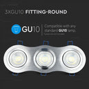 GU10 iebūvējams karkass/armatūra 3 spuldzēm, apaļas formas, regulējams apgaismojuma virziens, 255X91mm, iebūv. izm.235x75mm,  matēts alumīnijs, V-TAC