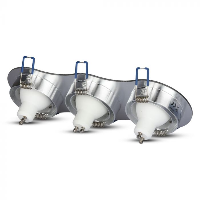 GU10 iebūvējams karkass/armatūra 3 spuldzēm, apaļas formas, regulējams apgaismojuma virziens, 255X91mm, iebūv. izm.235x75mm,  matēts alumīnijs, V-TAC