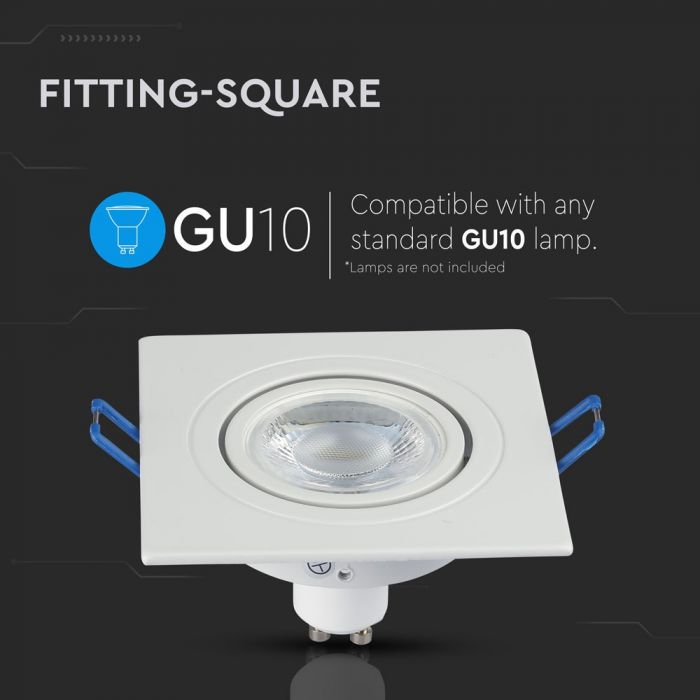 GU10 recessed frame/fixture, square, adjustable light direction, 91X91x25mm, recessed. Ø75mm, white, V-TAC