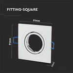 GU10 recessed frame/fixture, square, adjustable light direction, 91X91x25mm, recessed. Ø75mm, white, V-TAC
