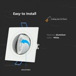 GU10 recessed frame/fixture, square, adjustable light direction, 91X91x25mm, recessed. Ø75mm, white, V-TAC