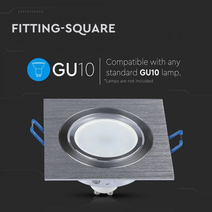 Встраиваемая рамка/светильник GU10, узкий угол, квадрат, матовый алюминий, V-TAC