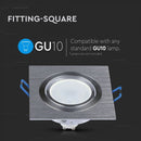 GU10 recessed frame/fixture, square, adjustable light direction, 91X91x25mm, recessed. Ø75mm, brushed aluminium, V-TAC