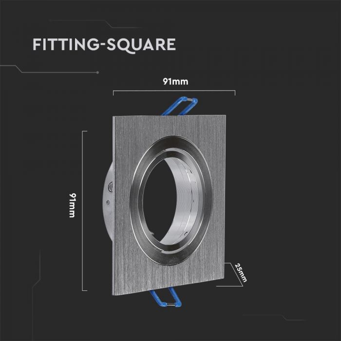 GU10 recessed frame/fixture, square, adjustable light direction, 91X91x25mm, recessed. Ø75mm, brushed aluminium, V-TAC