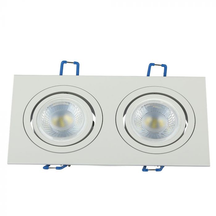 GU10 infälld ram/armatur för 2 glödlampor, kvadratisk form, justerbar ljusriktning, 173X91x25mm, infälld. 155x75mm, vit, V-TAC