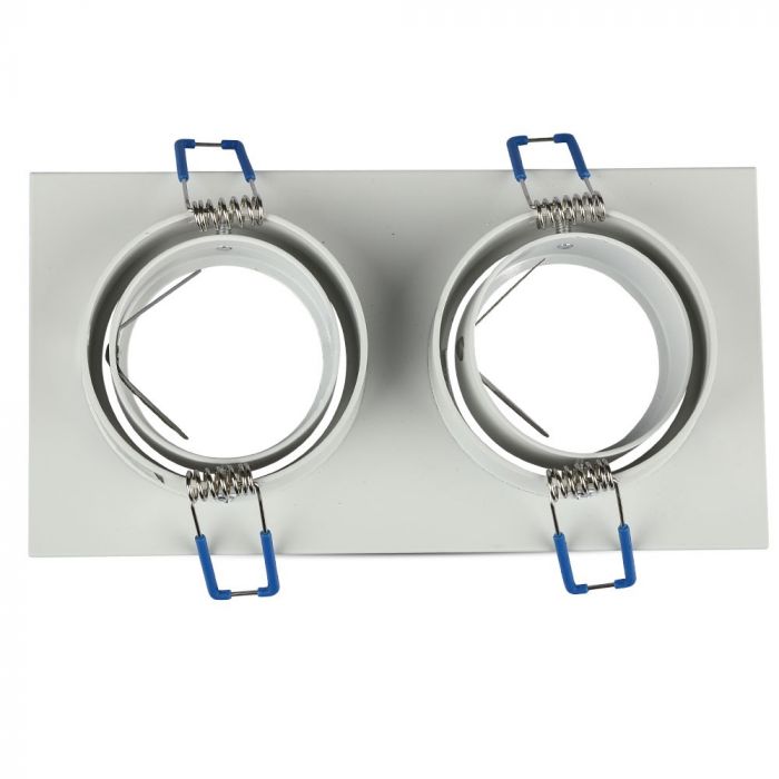GU10 infälld ram/armatur för 2 glödlampor, kvadratisk form, justerbar ljusriktning, 173X91x25mm, infälld. 155x75mm, vit, V-TAC