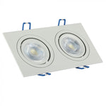 GU10 infälld ram/armatur för 2 glödlampor, kvadratisk form, justerbar ljusriktning, 173X91x25mm, infälld. 155x75mm, vit, V-TAC