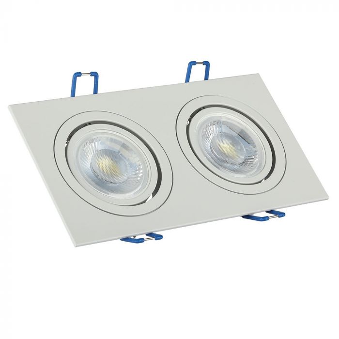 GU10 infälld ram/armatur för 2 glödlampor, kvadratisk form, justerbar ljusriktning, 173X91x25mm, infälld. 155x75mm, vit, V-TAC