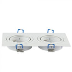 GU10 infälld ram/armatur för 2 glödlampor, kvadratisk form, justerbar ljusriktning, 173X91x25mm, infälld. 155x75mm, vit, V-TAC