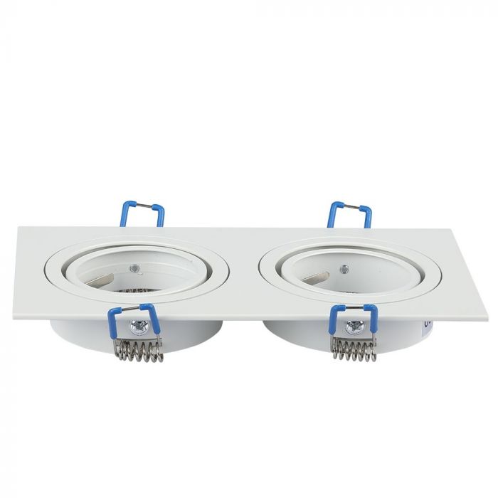 GU10 infälld ram/armatur för 2 glödlampor, kvadratisk form, justerbar ljusriktning, 173X91x25mm, infälld. 155x75mm, vit, V-TAC