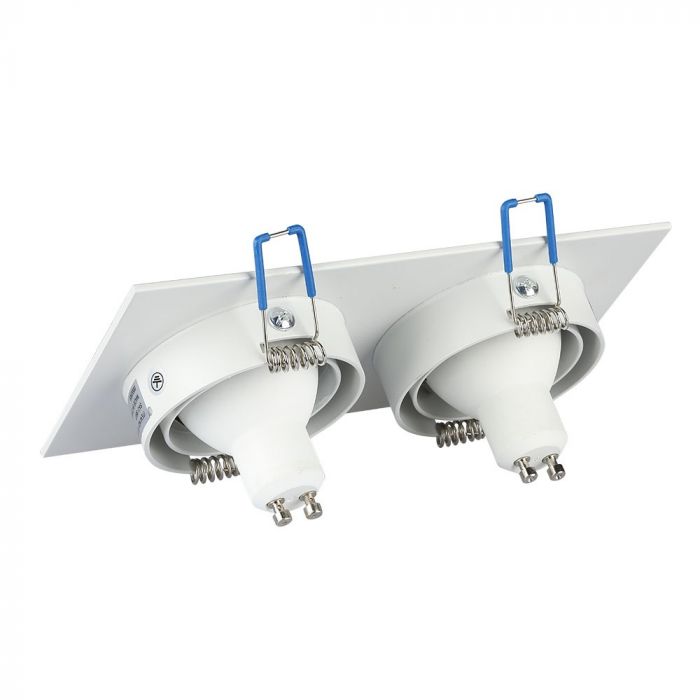 GU10 infälld ram/armatur för 2 glödlampor, kvadratisk form, justerbar ljusriktning, 173X91x25mm, infälld. 155x75mm, vit, V-TAC