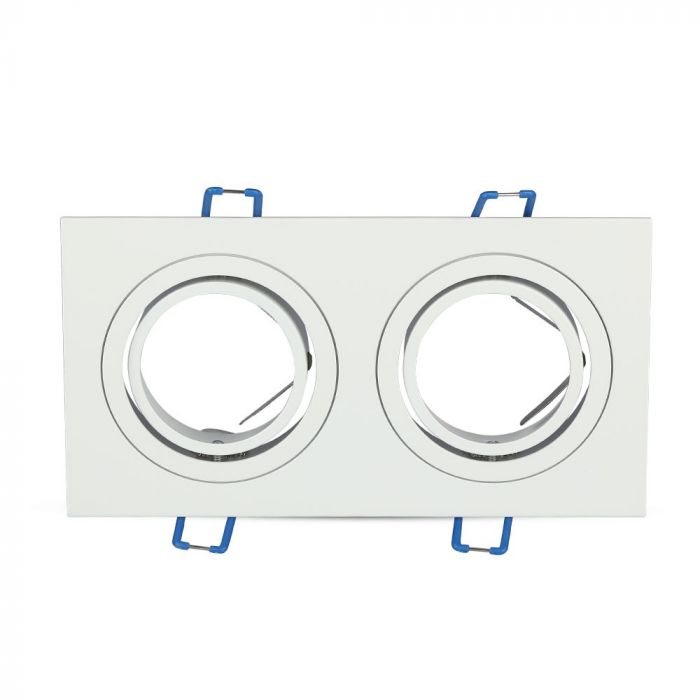 GU10 infälld ram/armatur för 2 glödlampor, kvadratisk form, justerbar ljusriktning, 173X91x25mm, infälld. 155x75mm, vit, V-TAC