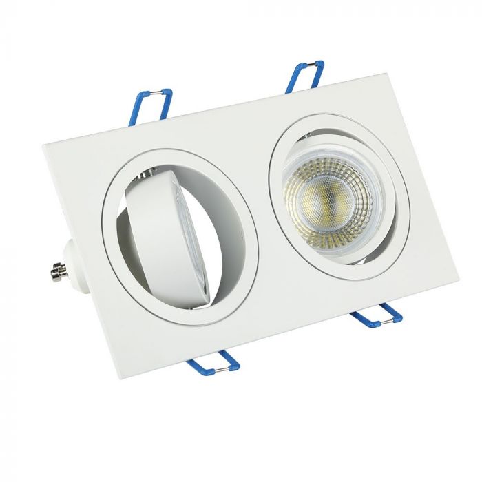 GU10 infälld ram/armatur för 2 glödlampor, kvadratisk form, justerbar ljusriktning, 173X91x25mm, infälld. 155x75mm, vit, V-TAC