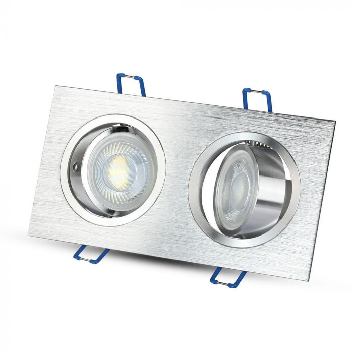 GU10 recessed frame/fixture for 2 bulbs, square shape, adjustable light direction, 173X91x25mm, recessed. 155x75mm, brushed aluminium, V-TAC