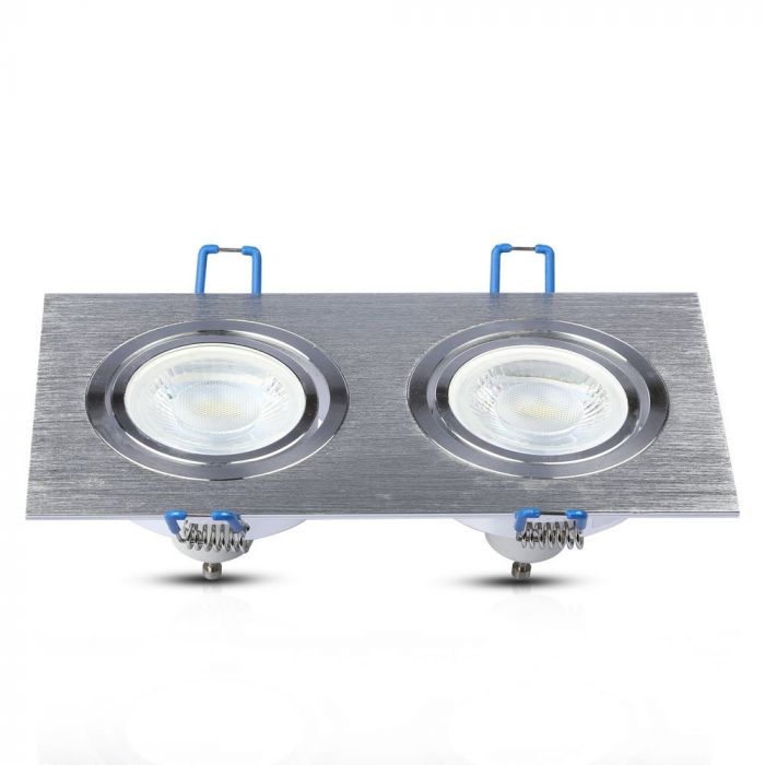 GU10 iebūvējams karkass/armatūra 2 spuldzēm, kvadrāta formas, regulējams apgaismojuma virziens, 173X91x25mm, iebūv. izm.155x75mm,  matēts alumīnijs, V-TAC