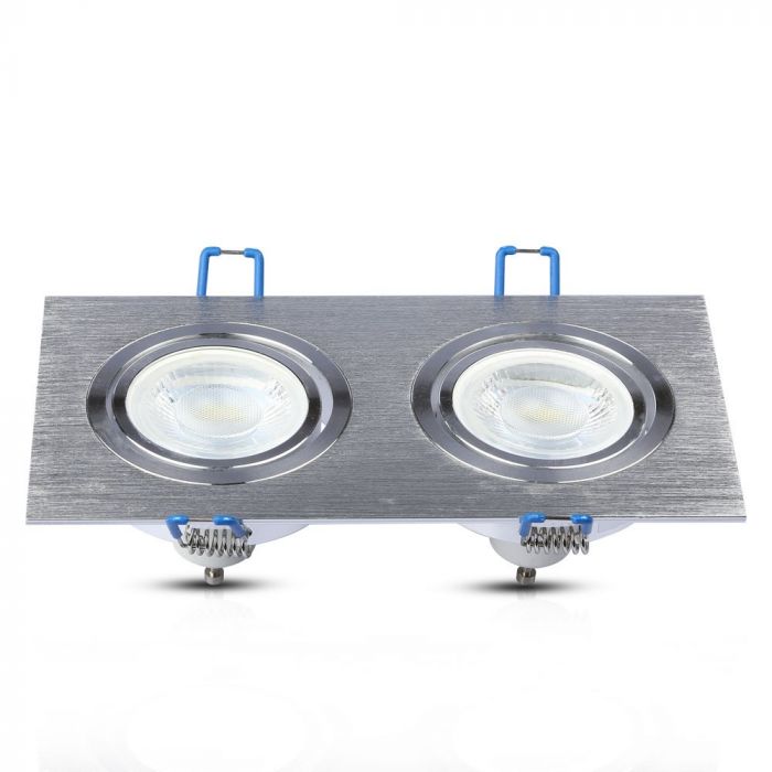 GU10 recessed frame/fixture for 2 bulbs, square shape, adjustable light direction, 173X91x25mm, recessed. 155x75mm, brushed aluminium, V-TAC