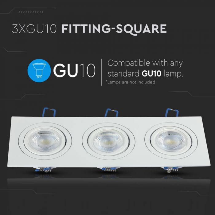 GU10 süvistatav raam/valgusti 3 pirnile, ruudukujuline, alumiinium, V-TAC