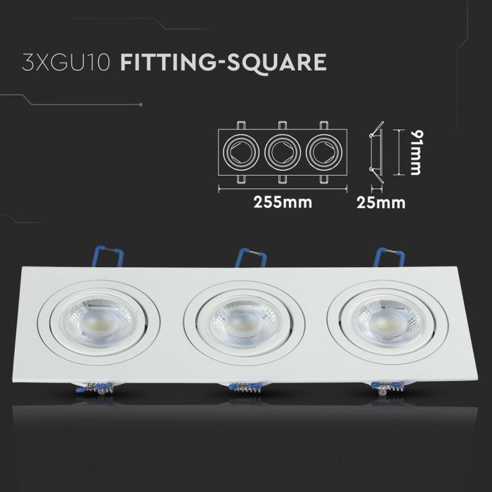 GU10 built-in frame/fixture for 3 bulbs, square shape, aluminum, V-TAC