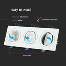 GU10 infälld ram/armatur för 3 glödlampor, kvadratisk form, justerbar ljusriktning, 255X91x25mm, infälld. 235x75mm, vit, V-TAC