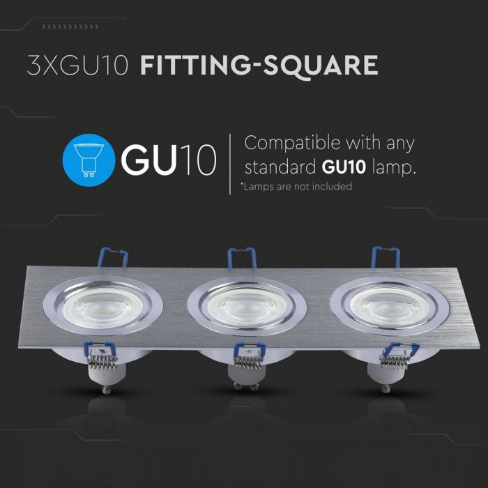 Встраиваемая рамка/светильник GU10 на 3 лампы, квадратная, алюминий, V-TAC