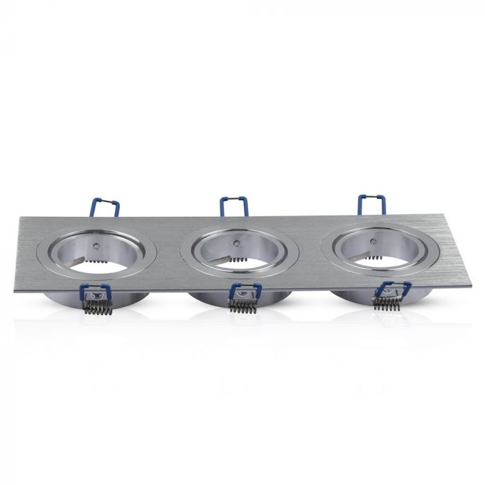 GU10 infälld ram/armatur för 3 glödlampor, kvadratisk form, justerbar ljusriktning, 255X91x25mm, infälld. 235x75mm, borstad aluminium, V-TAC