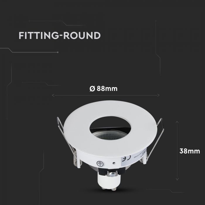 GU10 recessed frame/fixture, round, adjustable light direction, Ø88X38mm, recessed. Ø75mm, white, V-TAC