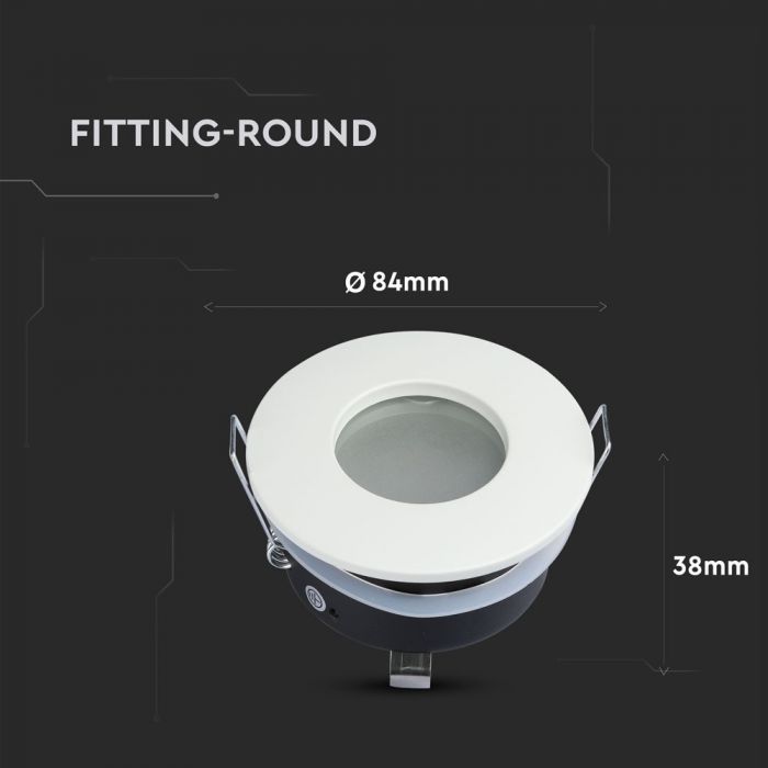 GU10 recessed frame/fixture, round, IP54, Ø84x38mm, recessed. Dimm. Ø75mm, white, V-TAC