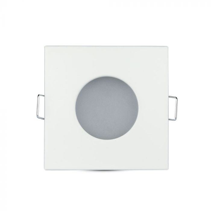 GU10 infälld ram/armatur, kvadratisk, IP54, 84x84x38mm, infälld montering Dimmbar. Ø75mm, vit, V-TAC