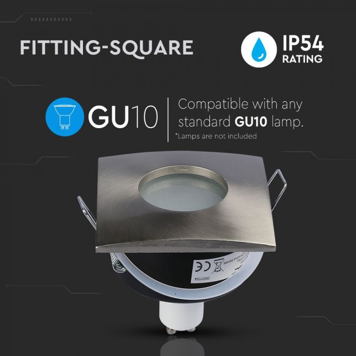 GU10 infälld ram/armatur, kvadratisk, IP54, 84x84x38mm, infälld montering Dimmbar. Ø75mm, satin nickel, V-TAC