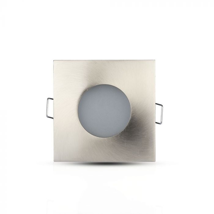 GU10 infälld ram/armatur, kvadratisk, IP54, 84x84x38mm, infälld montering Dimmbar. Ø75mm, satin nickel, V-TAC