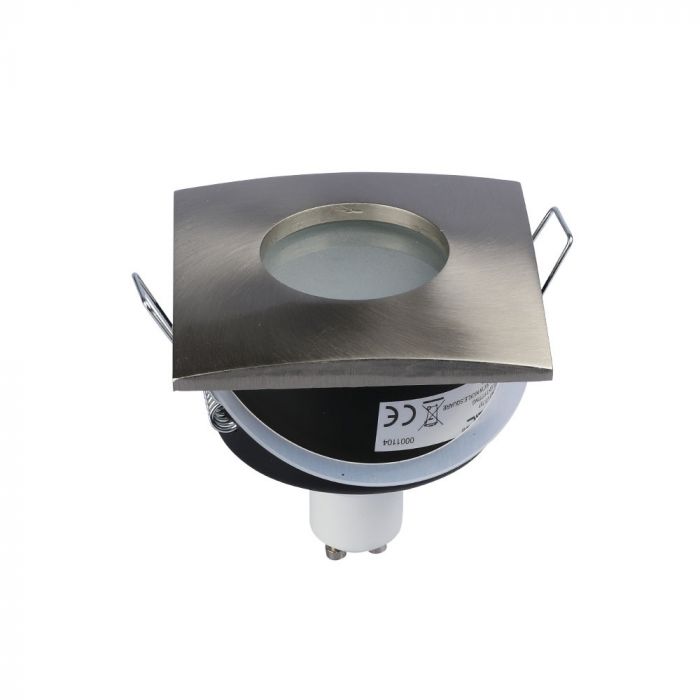 GU10 infälld ram/armatur, kvadratisk, IP54, 84x84x38mm, infälld montering Dimmbar. Ø75mm, satin nickel, V-TAC