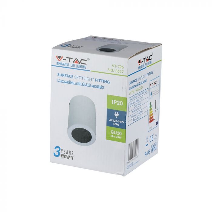 GU10 Virsapmetuma karkass stiprināšanai pie griestiem, balts, 142 x 100 mm, V-TAC