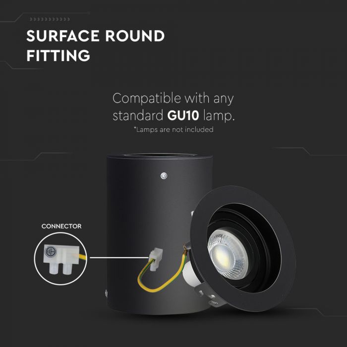 GU10 Takmonterad armatur, svart, 142 x 100 mm, V-TAC