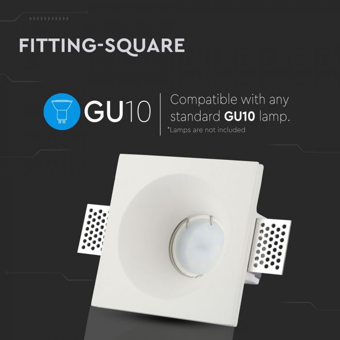 GU10/GU5.3 iebūvējams ģipša karkass/armatūra, kvadrāta formas, balts, V-TAC