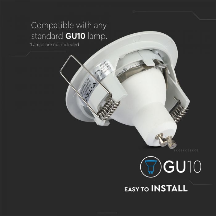 GU10 recessed frame/fixture, round, Ø81 x 34 mm, recessed. Ø73mm, white, V-TAC