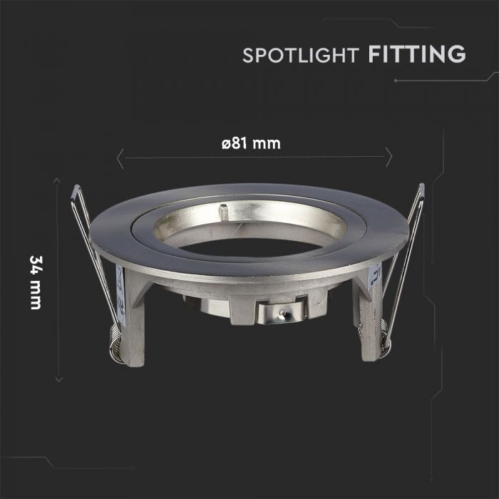 GU10 süvistatav raam/valgusti, ümmargune, Ø81 x 34 mm, süvistatav. Ø73mm, satiinne nikkel, V-TAC