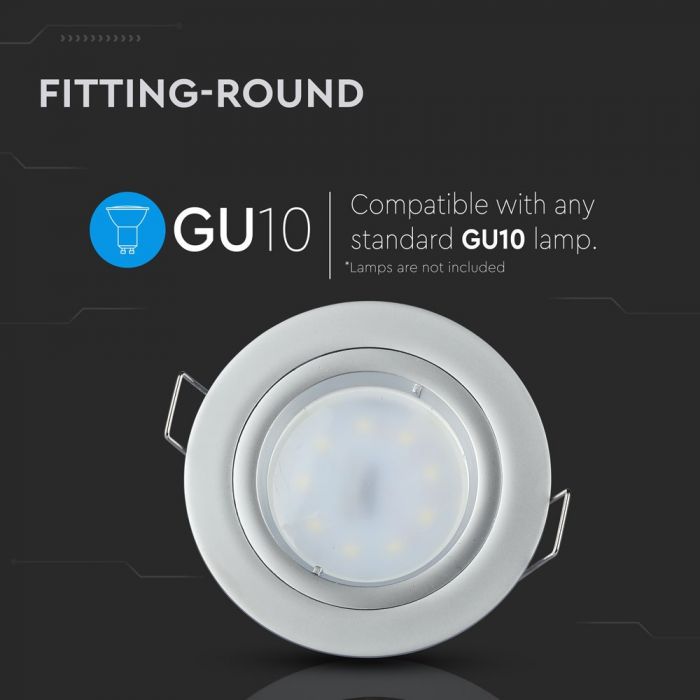 GU10 built-in frame/fixture, round shape, gray metallic, V-TAC
