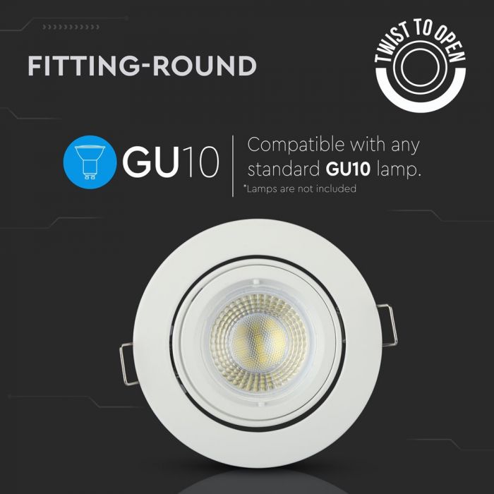 GU10 recessed frame/fixture, round, adjustable light direction, Ø95X32mm, recessed. Ø85mm, white, V-TAC