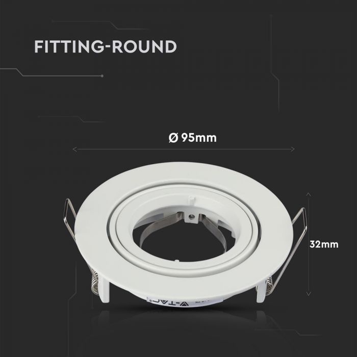 GU10 recessed frame/fixture, round, adjustable light direction, Ø95X32mm, recessed. Ø85mm, white, V-TAC