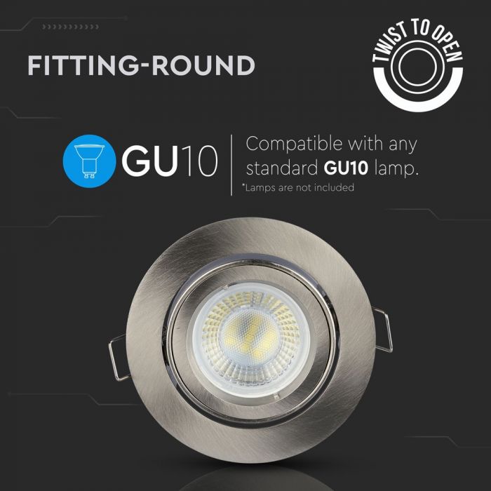 GU10 recessed frame/fixture, round, adjustable light direction, Ø95X32mm, recessed. Ø85mm, satin nickel, V-TAC