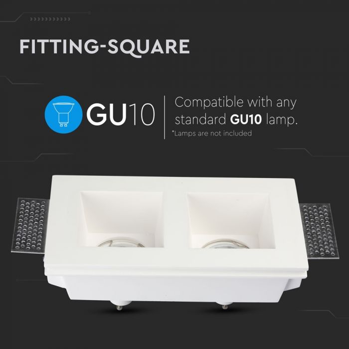 GU10 built-in plaster frame/fixture for 2 bulbs, square shape, white, V-TAC