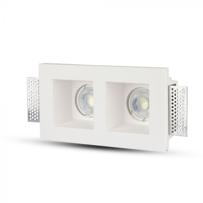 GU10 recessed plaster frame/fixture for 2 bulbs, square, white, 215x215x60mm, recessed. size 218x123mm, V-TAC