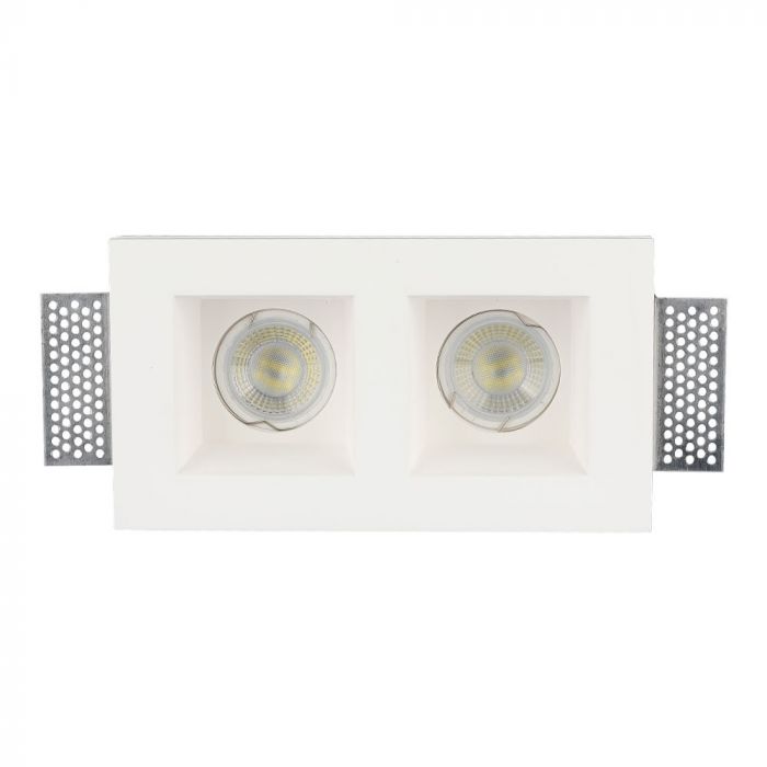 GU10 recessed plaster frame/fixture for 2 bulbs, square, white, 215x215x60mm, recessed. size 218x123mm, V-TAC