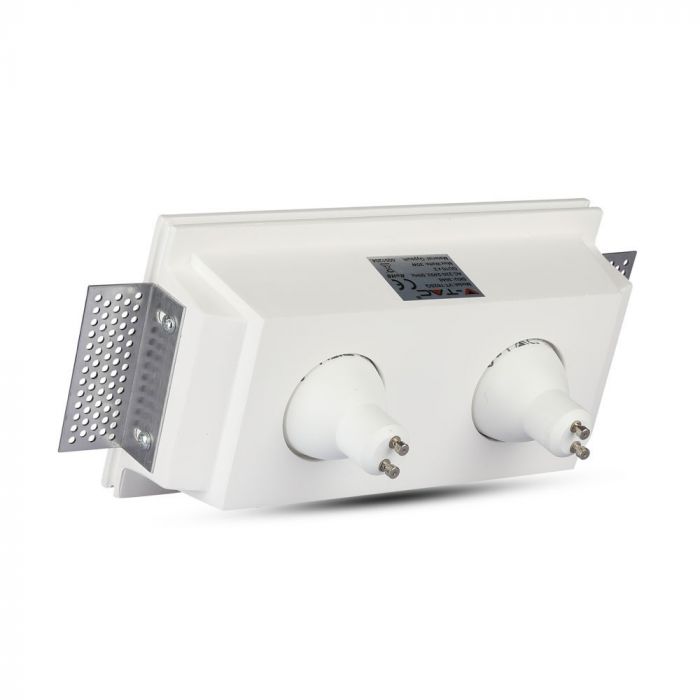 GU10 recessed plaster frame/fixture for 2 bulbs, square, white, 215x215x60mm, recessed. size 218x123mm, V-TAC