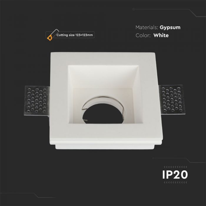 GU10 recessed plasterboard frame/fixture, square, white, 120x120x50mm, recessed. Size: 120 x 120 x 120 x 120 mm 123x123mm, V-TAC
