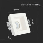 GU10 recessed plasterboard frame/fixture, square, white, 120x120x50mm, recessed. Size: 120 x 120 x 120 x 120 mm 123x123mm, V-TAC