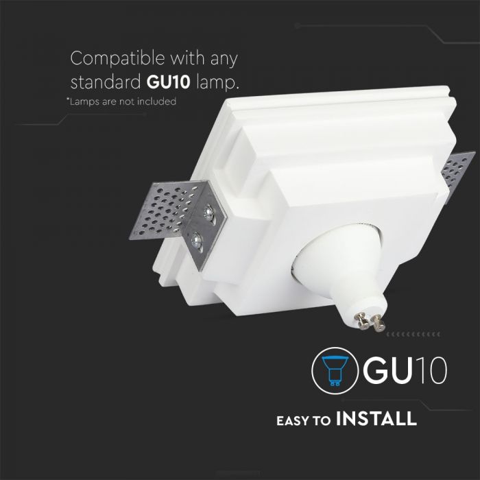 GU10 recessed plasterboard frame/fixture, square, white, 120x120x50mm, recessed. Size: 120 x 120 x 120 x 120 mm 123x123mm, V-TAC